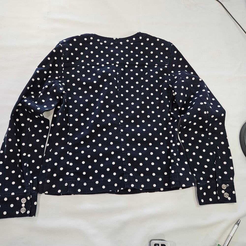 Chaps Ralph Lauren Navy Polka Dot Denim Blazer Jacket Medium Classic Preppy - Picture 9 of 11